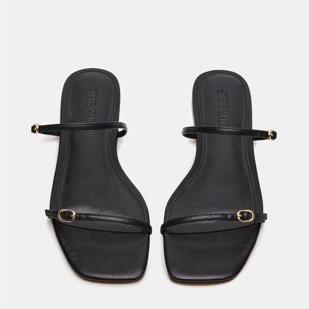 Steve Madden Black Strappy Flat Sandals - Picture 2 of 6